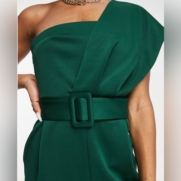 asos design one shoulder scuba belted jumpsuit - Picture 3 of 4